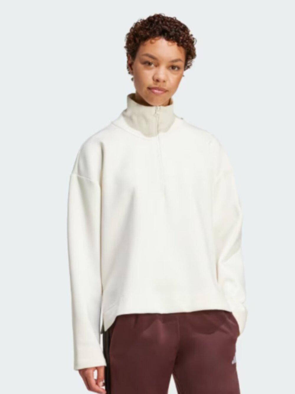 adidas Soft Lux Quarter Zip Sweatshirt Women XL Off White Oversized NWT